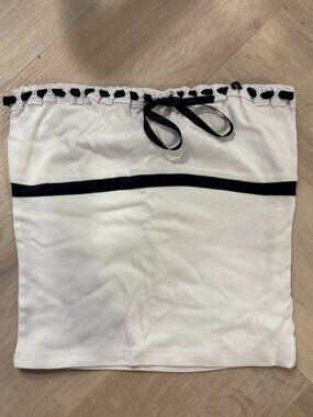 subdued y2k vintage inspired white navy blue ribbon tie cropped tube top